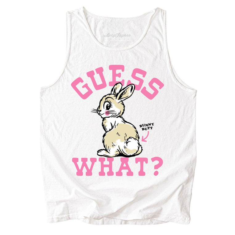 Guess What Bunny Butt Comfort Colors Graphic Tank Top - White