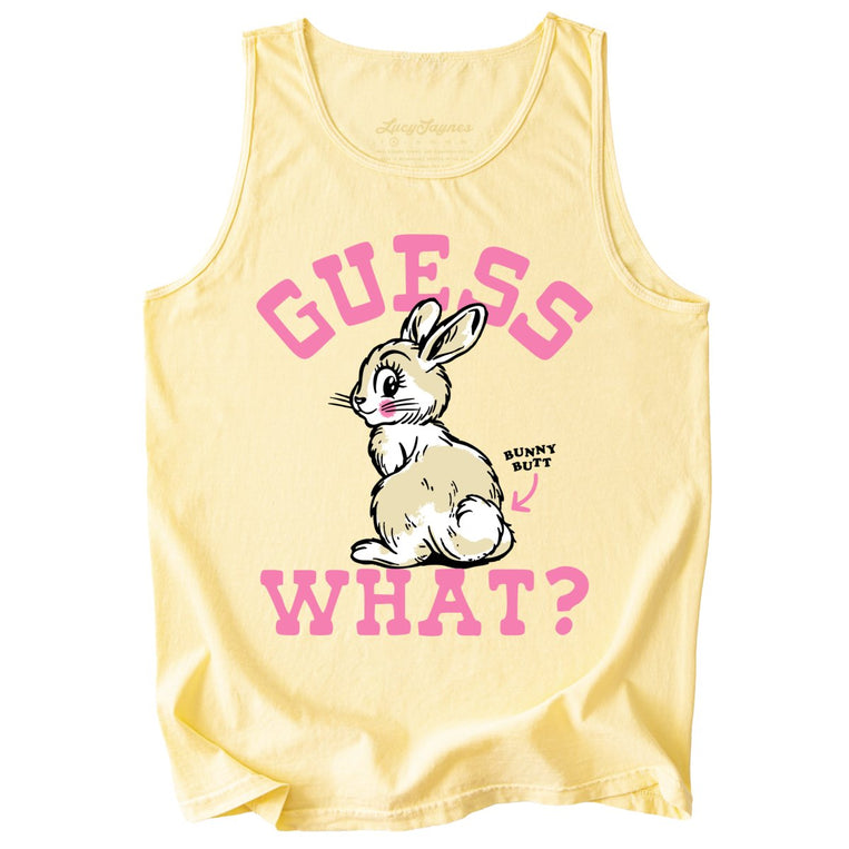 Guess What Bunny Butt Comfort Colors Graphic Tank Top - Butter