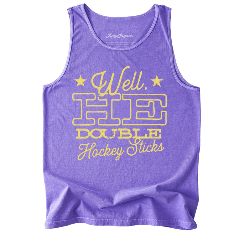 H E Double Hockey Sticks Comfort Colors Graphic Tank Top - Violet