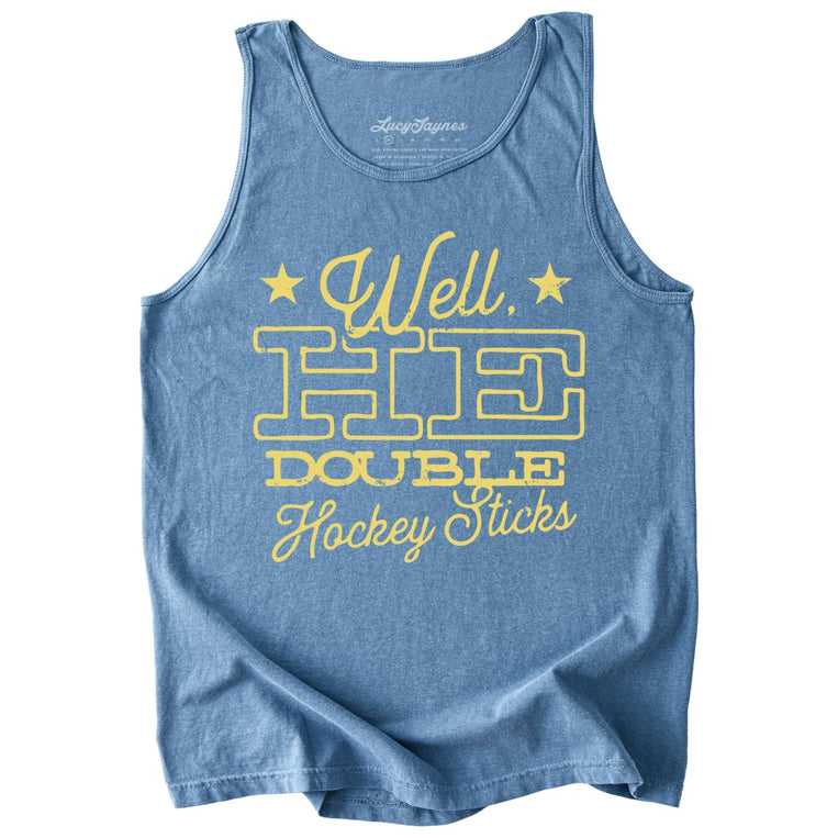 H E Double Hockey Sticks Comfort Colors Graphic Tank Top - Blue Jean