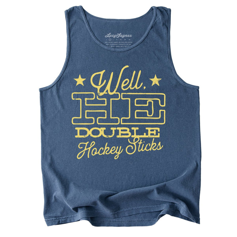 H E Double Hockey Sticks Comfort Colors Graphic Tank Top - Denim