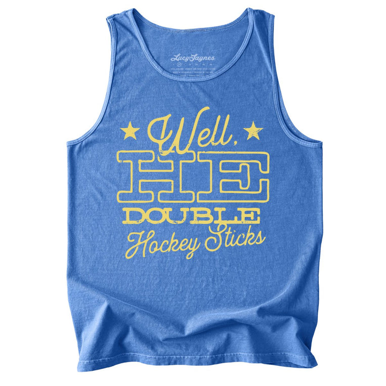 H E Double Hockey Sticks Comfort Colors Graphic Tank Top - Flo Blue