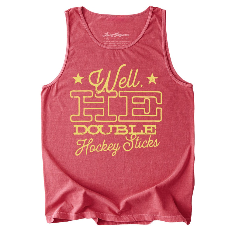 H E Double Hockey Sticks Comfort Colors Graphic Tank Top - Crimson