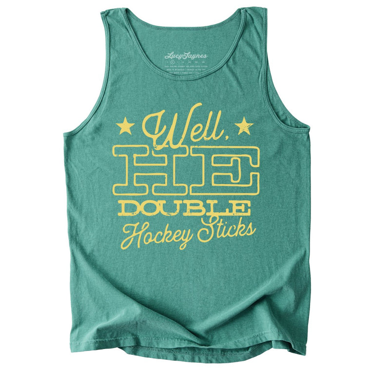 H E Double Hockey Sticks Comfort Colors Graphic Tank Top - Light Green