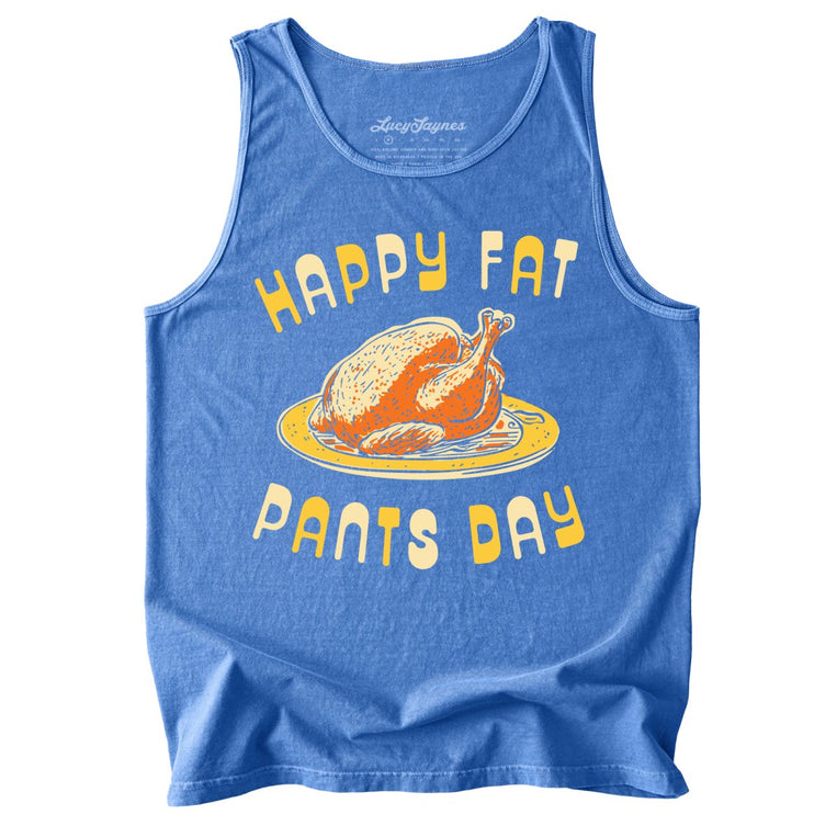 Happy Fat Pants Day Comfort Colors Graphic Tank Top - Flo Blue