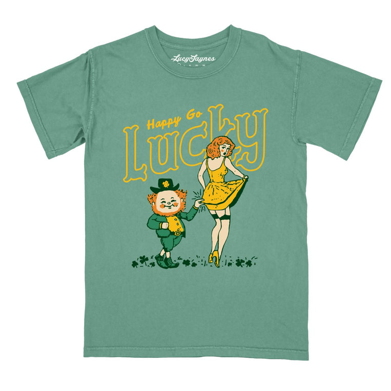 Happy Go Lucky - Light Green - Comfort Colors Tee