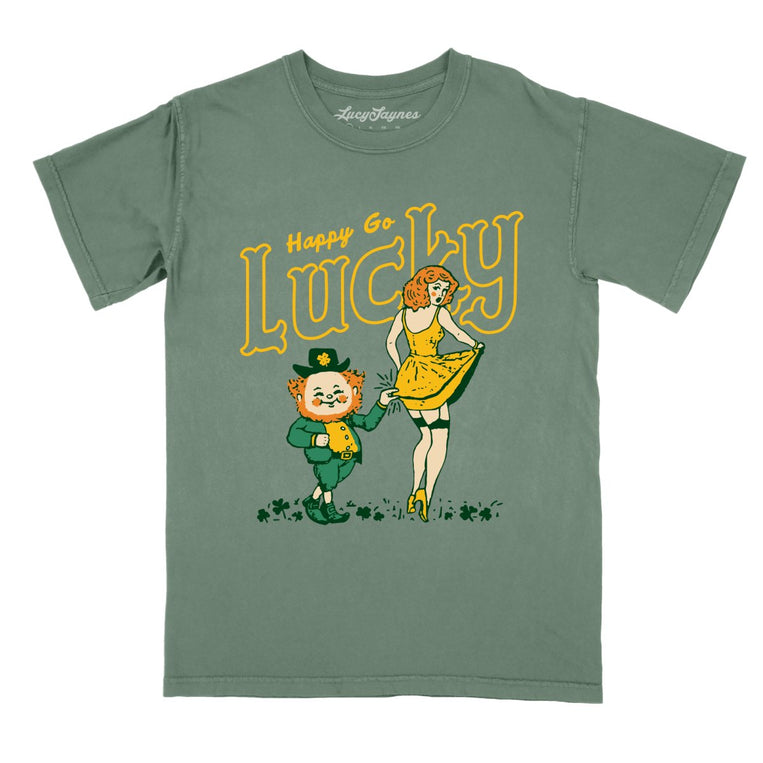 Happy Go Lucky - Moss - Comfort Colors Tee