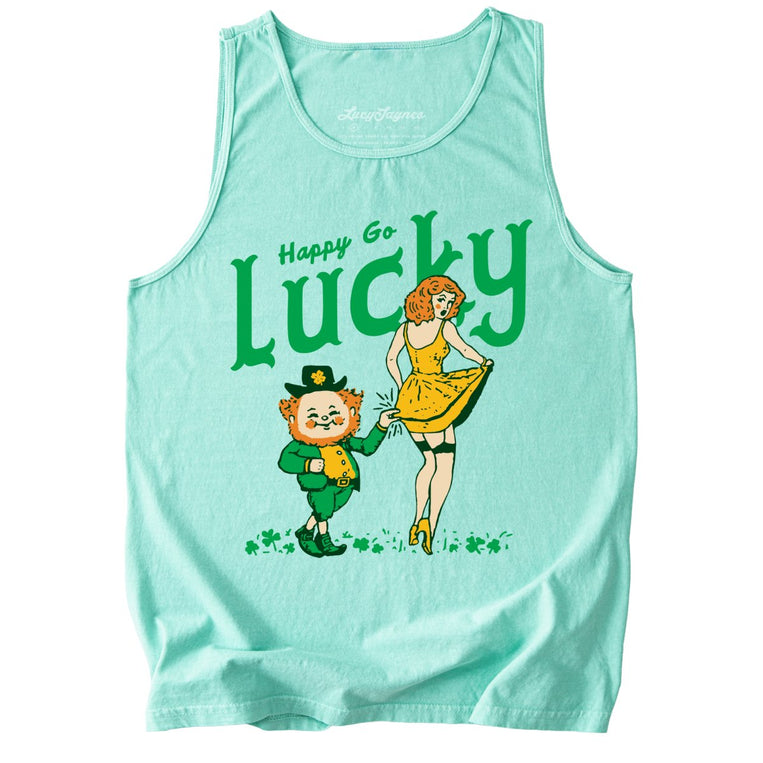 Happy Go Lucky Comfort Colors Graphic Tank Top - Island Reef