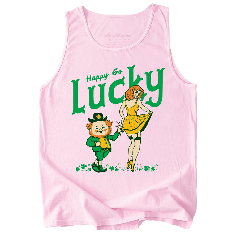 Happy Go Lucky Comfort Colors Graphic Tank Top - Blossom