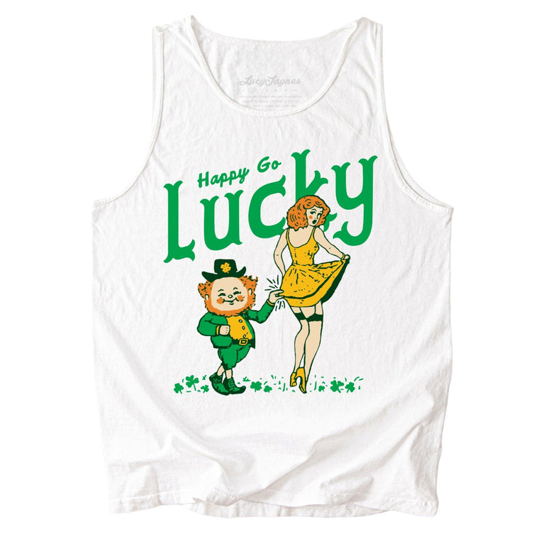 Happy Go Lucky Comfort Colors Graphic Tank Top - White