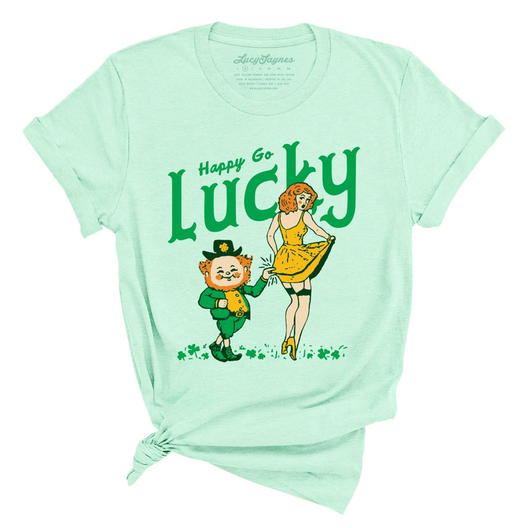 Happy Go Lucky - Heather Mint - Unisex T-Shirt