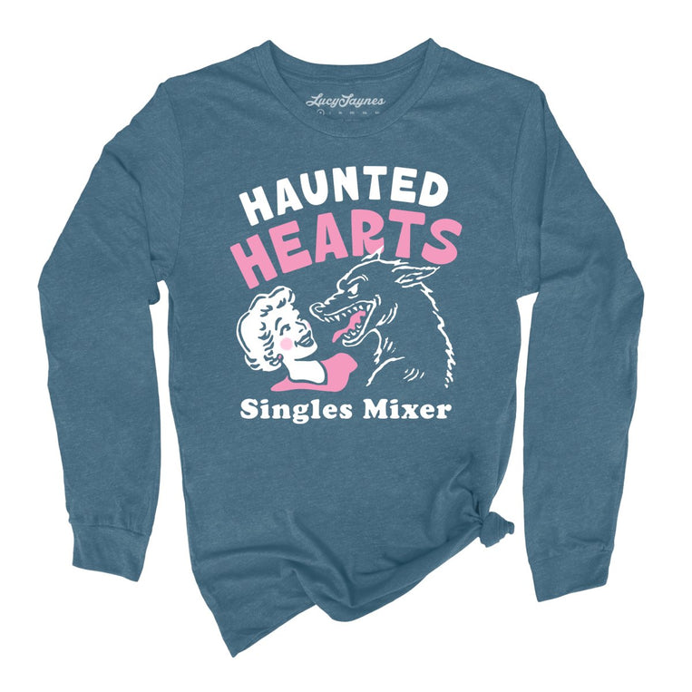 Haunted Hearts Singles Mixer - Heather Deep Teal - Unisex Long Sleeve T-Shirt