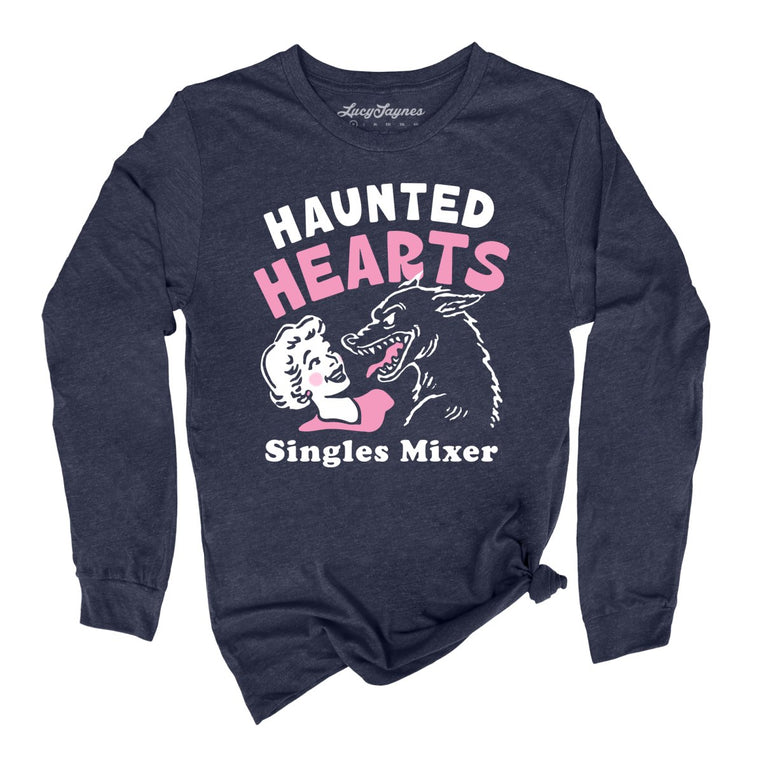 Haunted Hearts Singles Mixer - Heather Navy - Unisex Long Sleeve T-Shirt