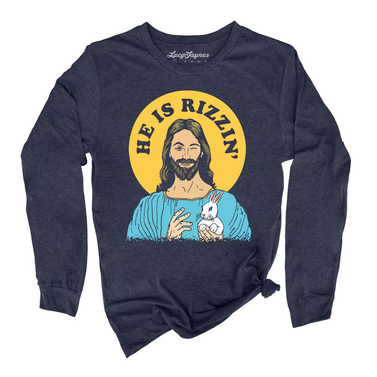 He Is Rizzin'. - Heather Navy - Full Front