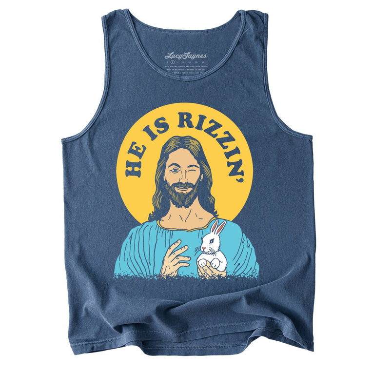 He Is Rizzin' Comfort Colors Graphic Tank Top - Denim