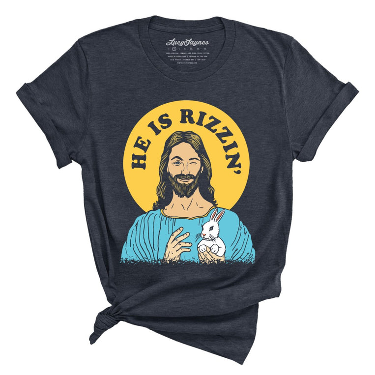 He Is Rizzin'. - Heather Navy - Full Front