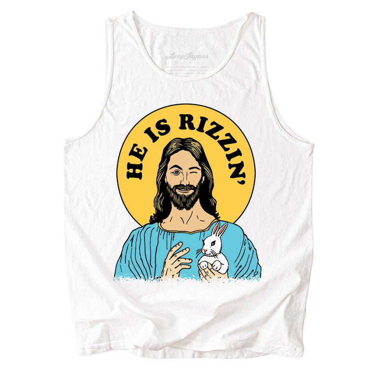 He Is Rizzin' Comfort Colors Graphic Tank Top - White