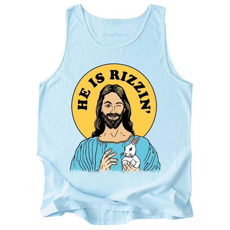 He Is Rizzin' Comfort Colors Graphic Tank Top - Chambray