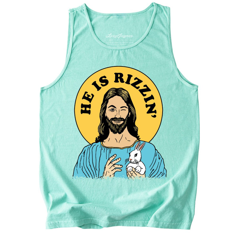 He Is Rizzin' Comfort Colors Graphic Tank Top - Island Reef