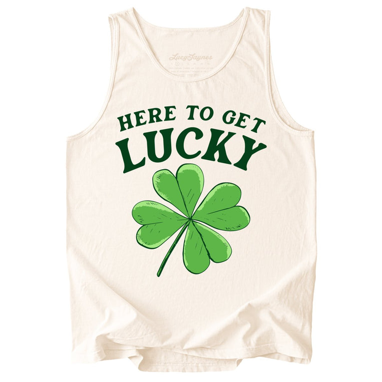 Here To Get Lucky Comfort Colors Graphic Tank Top - Ivory