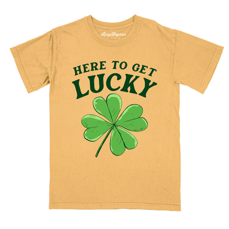 Here To Get Lucky - Mustard - Comfort Colors Tee