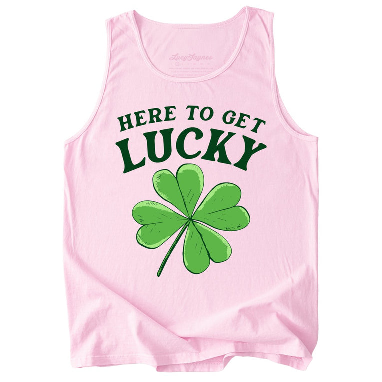Here To Get Lucky Comfort Colors Graphic Tank Top - Blossom