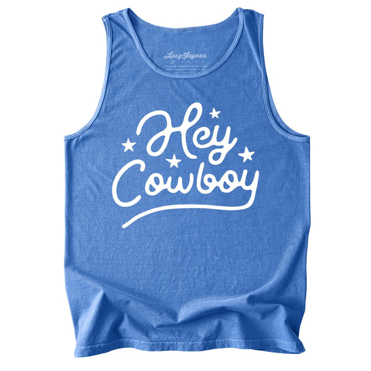 Hey Cowboy Comfort Colors Graphic Tank Top - Flo Blue