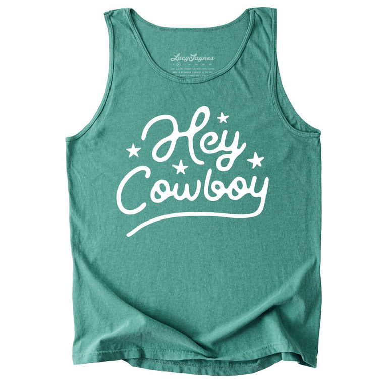 Hey Cowboy Comfort Colors Graphic Tank Top - Light Green
