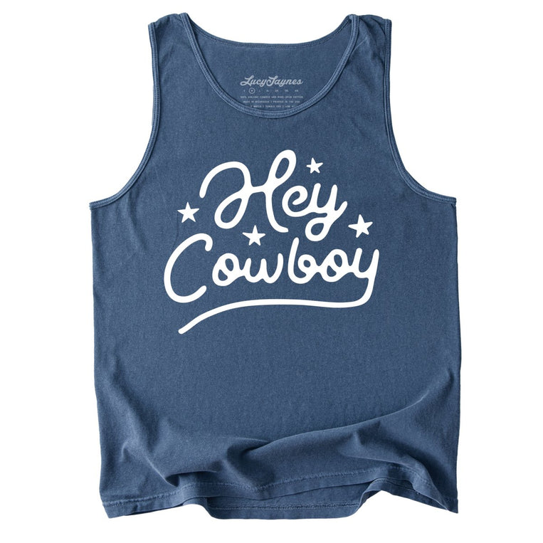 Hey Cowboy Comfort Colors Graphic Tank Top - Denim