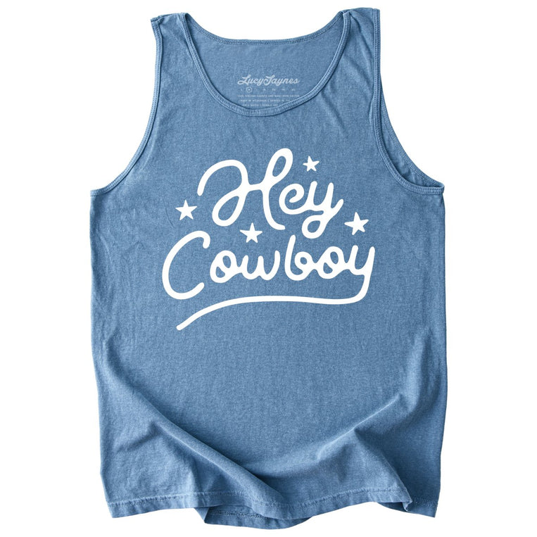 Hey Cowboy Comfort Colors Graphic Tank Top - Blue Jean