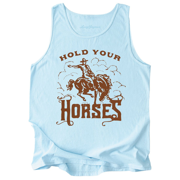 Hold Your Horses Comfort Colors Graphic Tank Top - Chambray