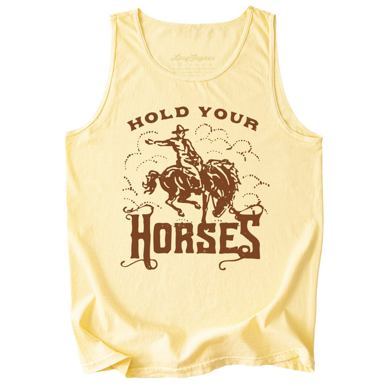 Hold Your Horses Comfort Colors Graphic Tank Top - Butter