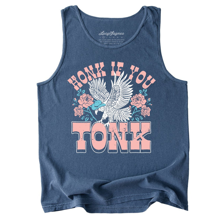 Honk if You Tonk Comfort Colors Graphic Tank Top - Denim