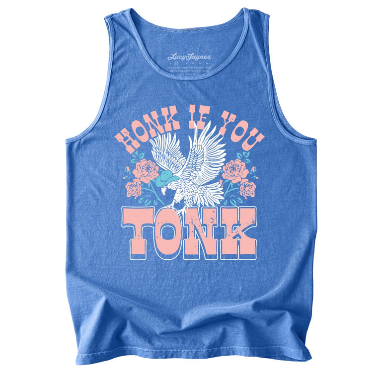 Honk if You Tonk Comfort Colors Graphic Tank Top - Flo Blue