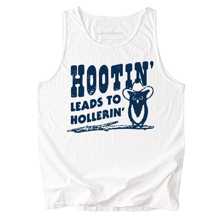Hootin' Leads to Hollerin' Comfort Colors Graphic Tank Top - White