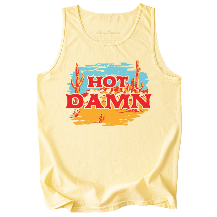 Hot Damn Comfort Colors Graphic Tank Top - Butter
