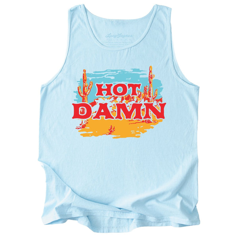 Hot Damn Comfort Colors Graphic Tank Top - Chambray