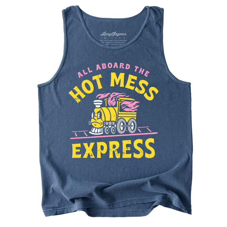 Hot Mess Express Comfort Colors Graphic Tank Top - Denim