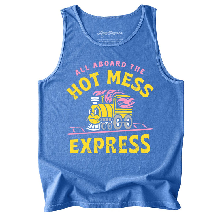 Hot Mess Express Comfort Colors Graphic Tank Top - Flo Blue