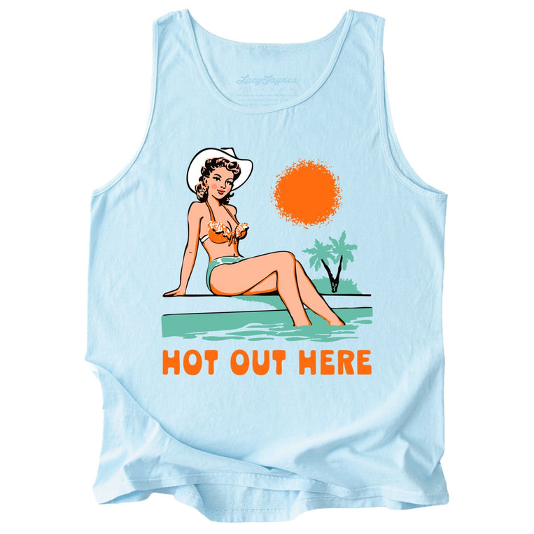 Hot Out Here Comfort Colors Graphic Tank Top - Chambray