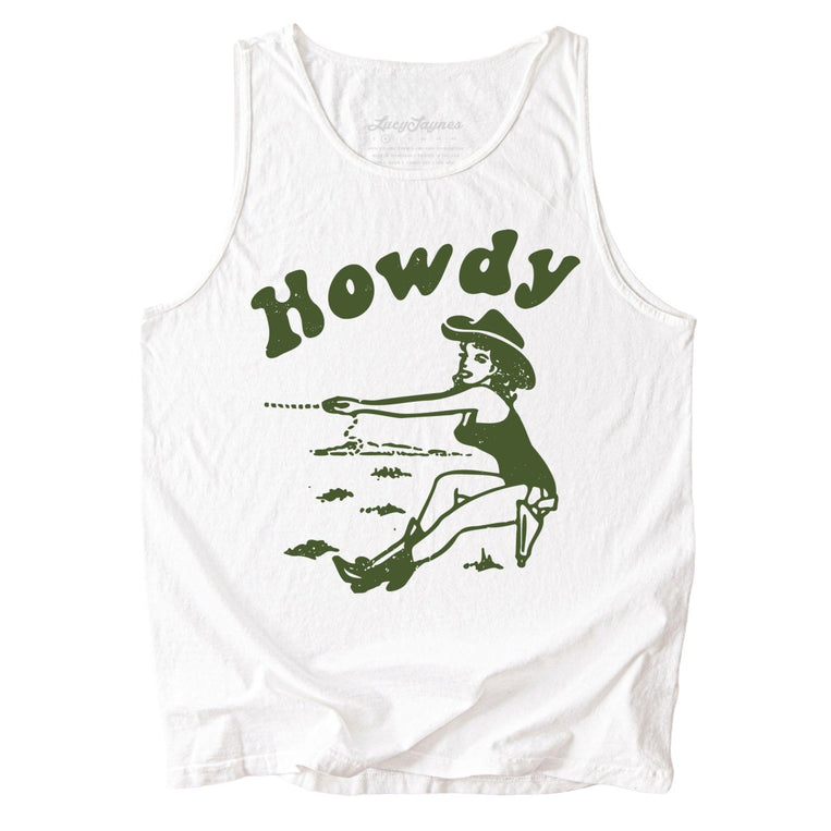 Howdy Cowgirl Comfort Colors Graphic Tank Top - White
