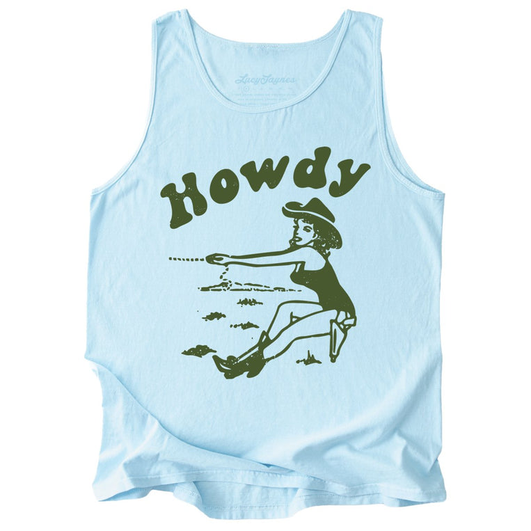 Howdy Cowgirl Comfort Colors Graphic Tank Top - Chambray