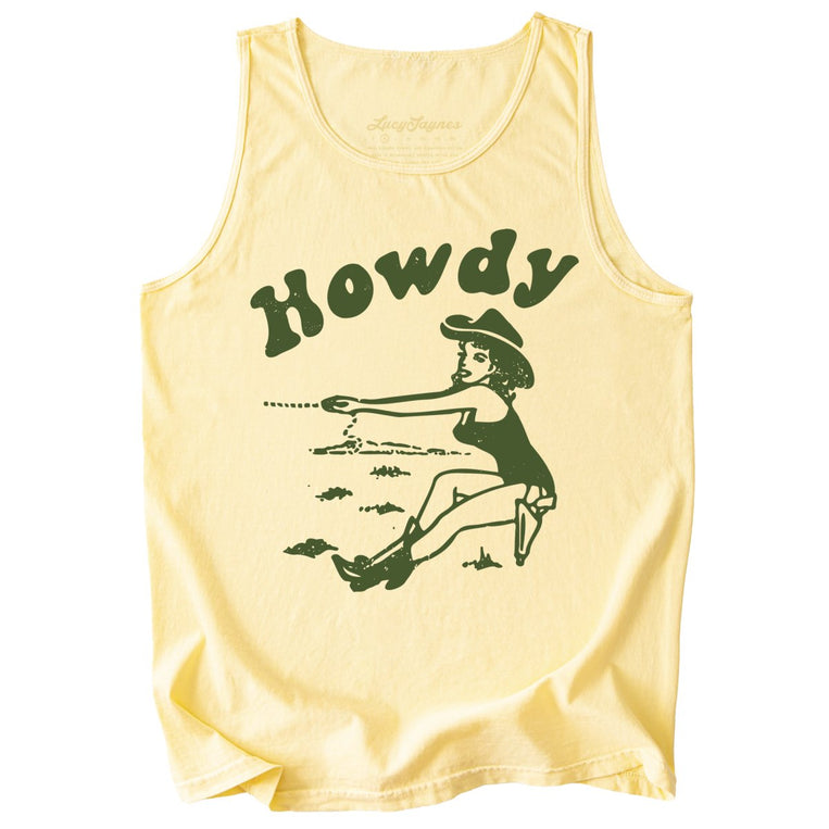 Howdy Cowgirl Comfort Colors Graphic Tank Top - Butter