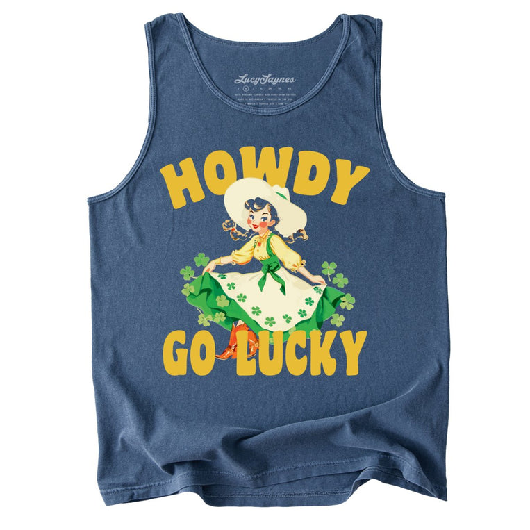 Howdy Go Lucky Comfort Colors Graphic Tank Top - Denim