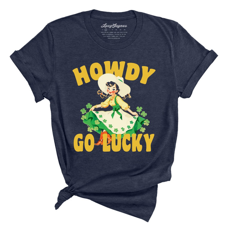 Howdy Go Lucky - Heather Midnight Navy - Unisex T-Shirt
