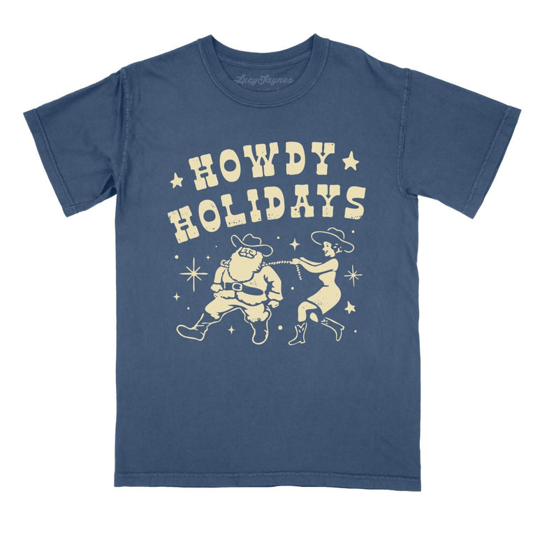 Howdy Holidays - Denim - Comfort Colors Tee