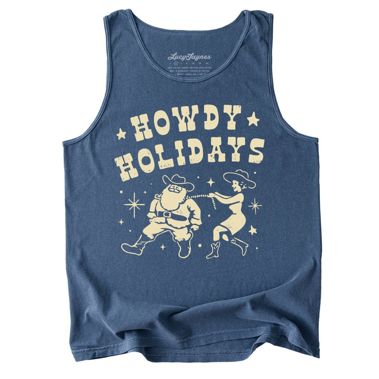 Howdy Holidays Comfort Colors Graphic Tank Top - Denim