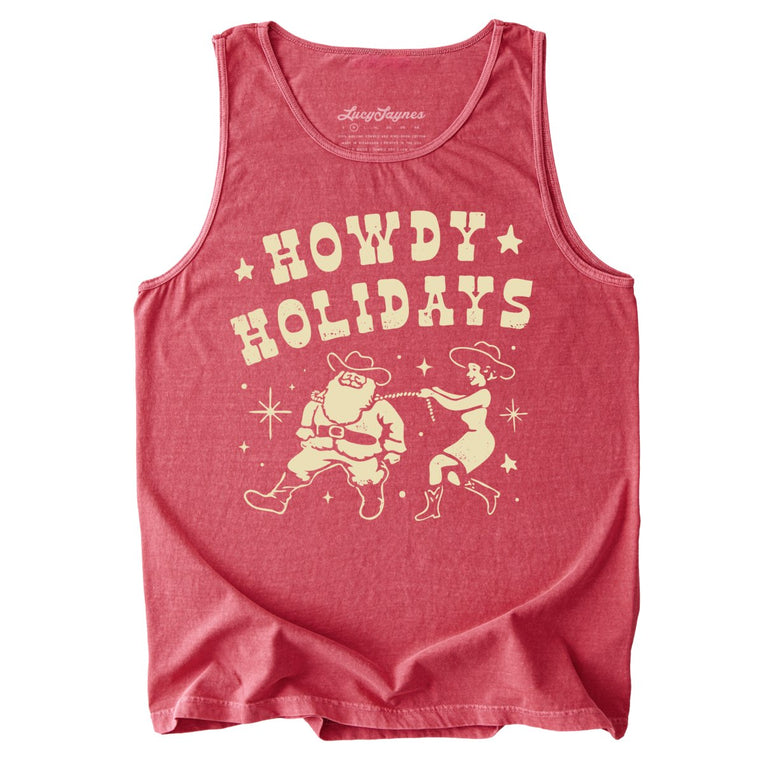 Howdy Holidays Comfort Colors Graphic Tank Top - Crimson