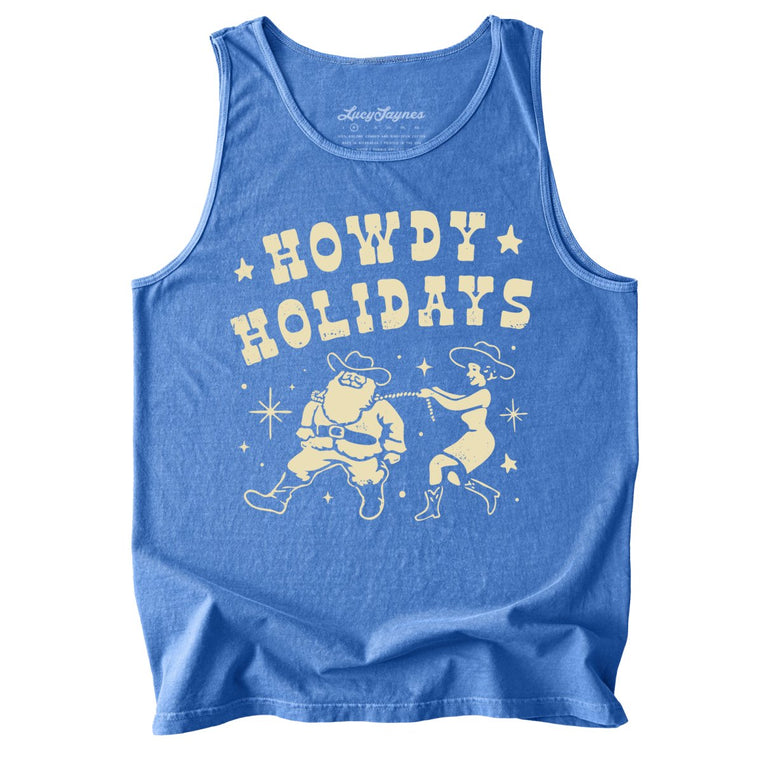 Howdy Holidays Comfort Colors Graphic Tank Top - Flo Blue