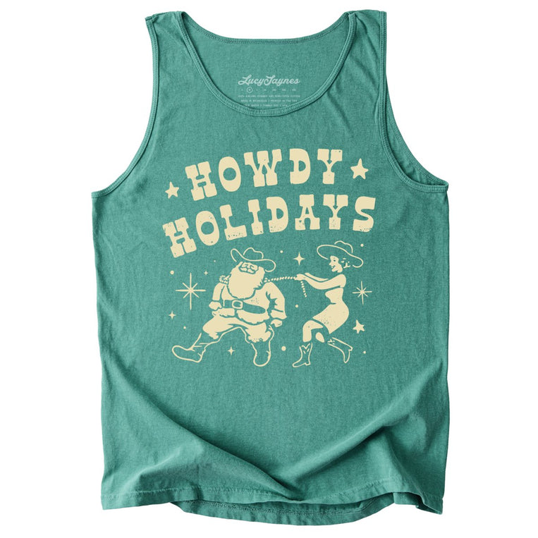 Howdy Holidays Comfort Colors Graphic Tank Top - Light Green